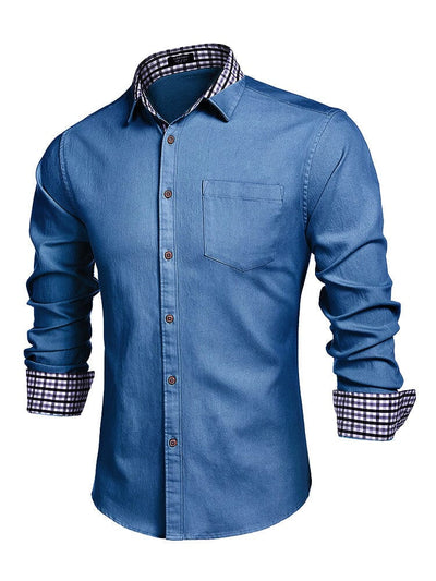 Long-Sleeve Denim Dress Shirt Shirts coofandy Navy Blue S 