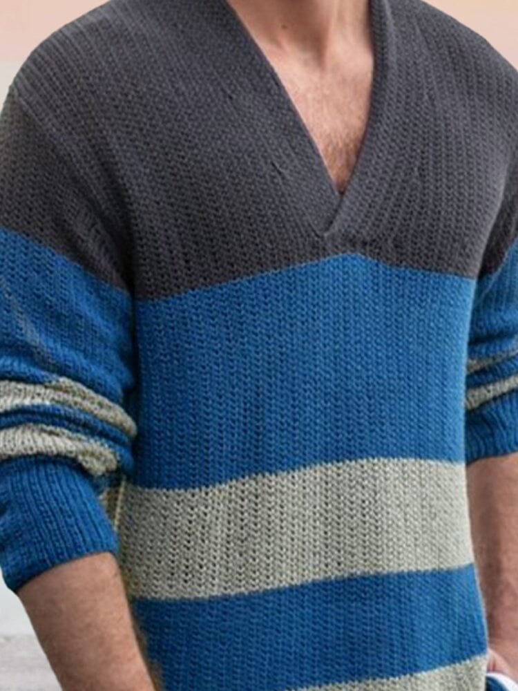 Contrast Stripe V-Neck Knit Sweater coofandystore 