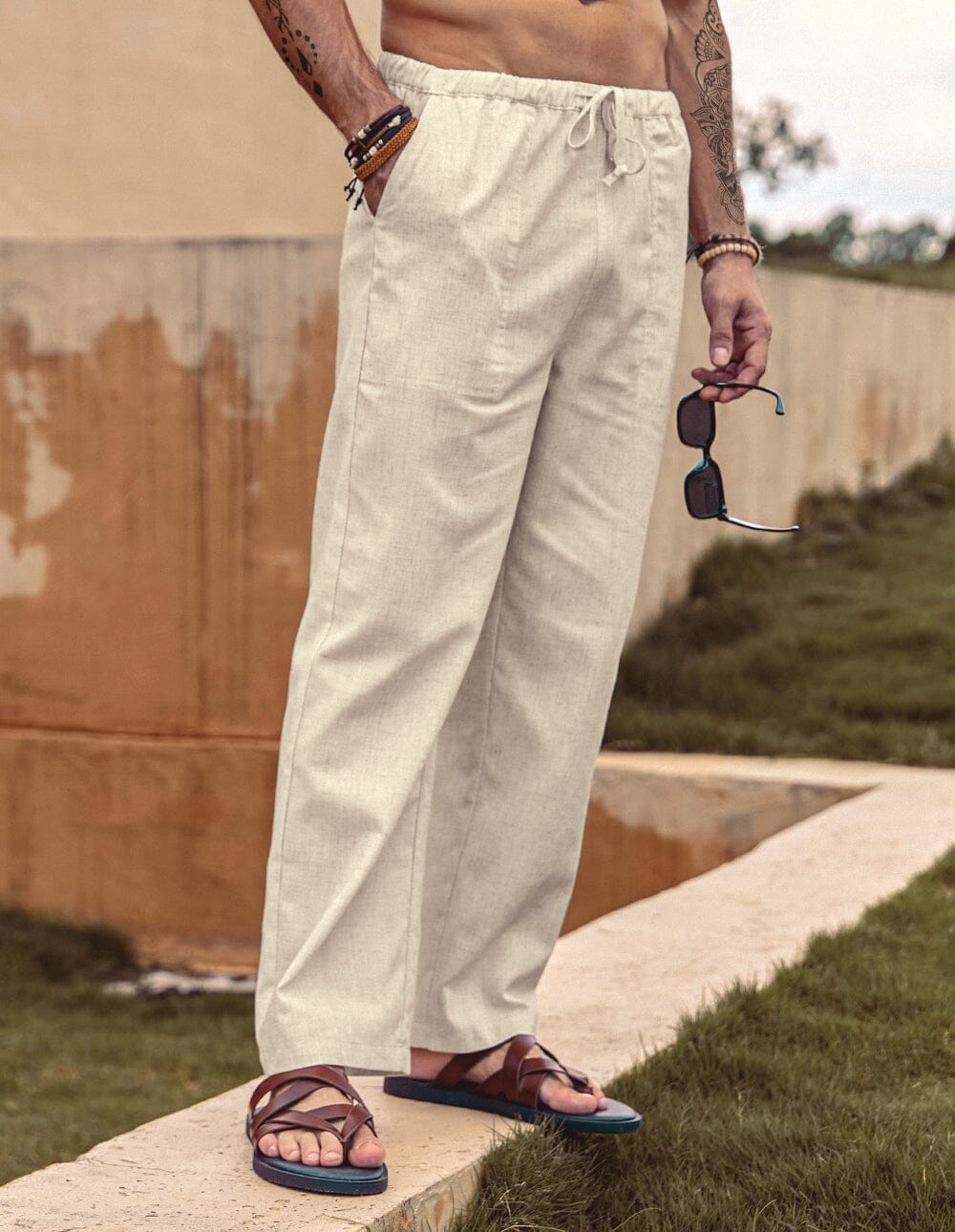 Coofandy Linen Style Elastic Waist Yoga Pants (US Only) Pants coofandy 