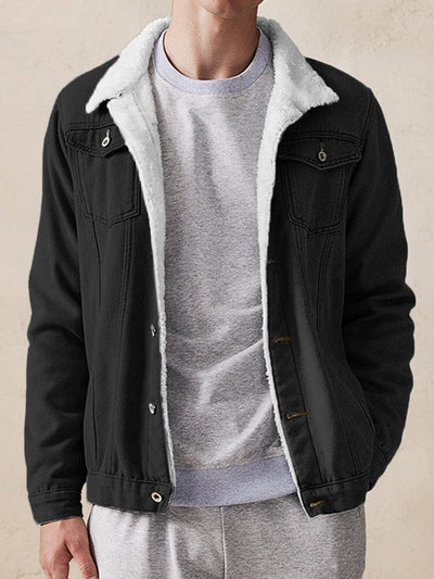 Casual Fleece Lined Denim Jacket Jackets coofandystore Black S 
