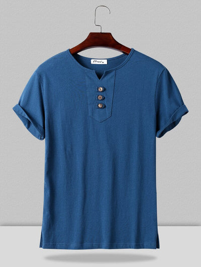Coofandy V neck Linen T shirt T-Shirt coofandystore Blue M 