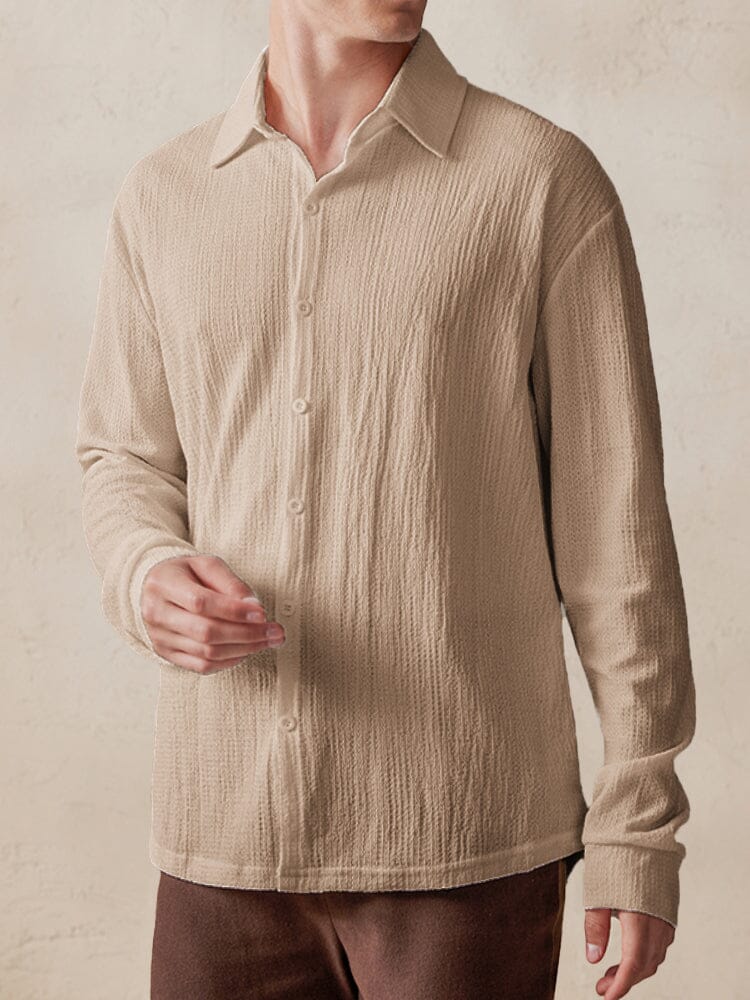 Casual Comfy Textured Shirt Shirts coofandystore Khaki M 