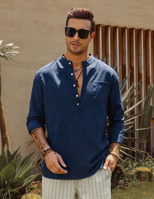 Coofandy Cotton Style Long Sleeve Shirt Shirts coofandy Navy Blue M 