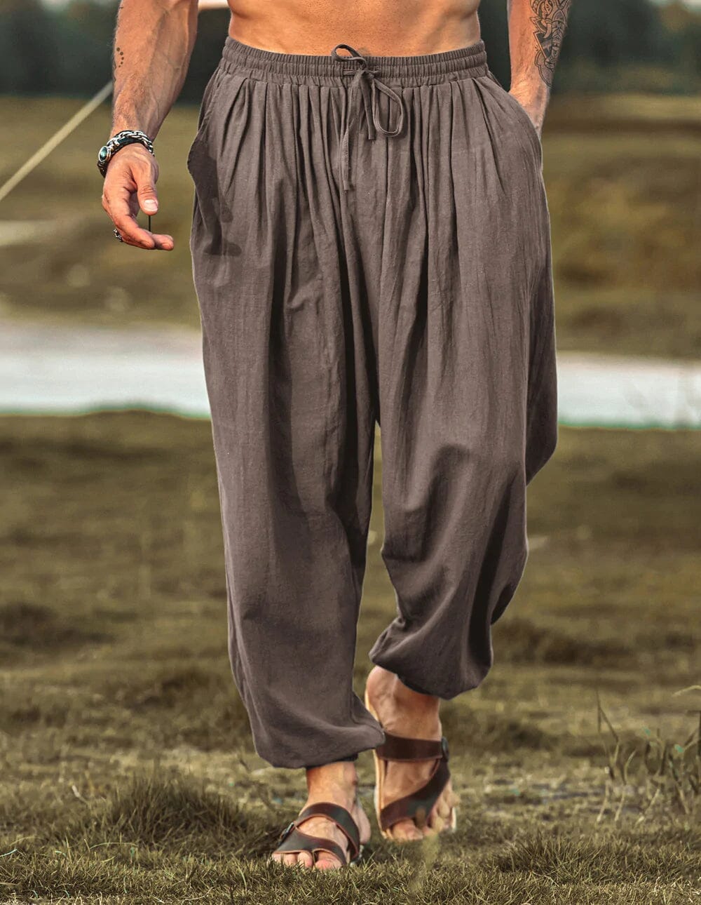 Breathable Cotton Hippie Pants - Wide Leg, Adjustable Drawstring – COOFANDY