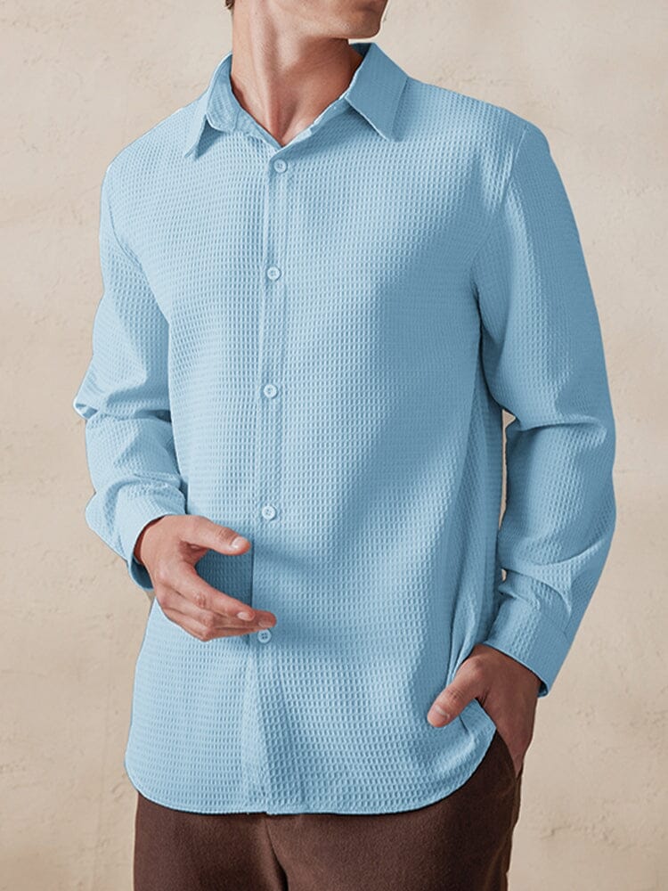 Casual Breathable Waffle Shirt Shirts coofandy Clear Blue S 