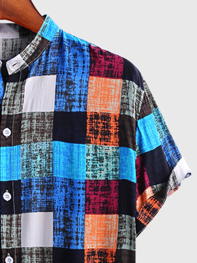 Coofandy Multicolored Plaid Short Sleeve Shirt coofandystore 