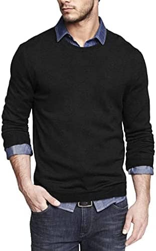 Solid Classic Crew Neck Sweater (US Only) Sweaters COOFANDY Store Navy Blue S 