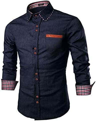 Casual Long Sleeve Button Denim Shirt (US Only) Shirts COOFANDY Store Ultramarine Blue S 