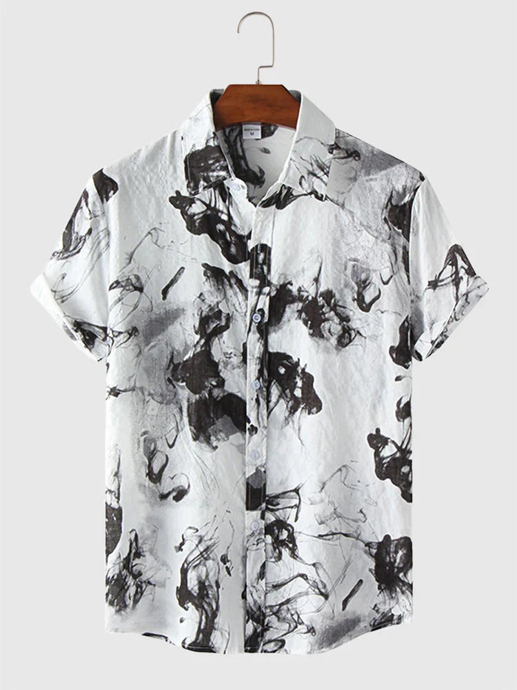 ethnic floral short-sleeved shirt coofandystore Black M 