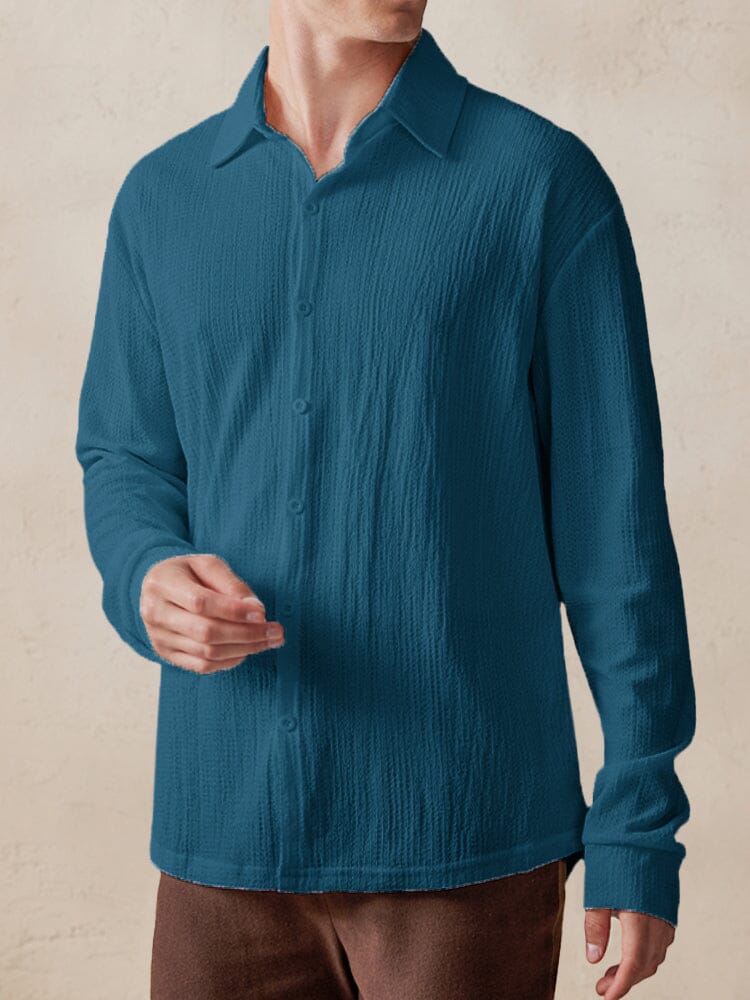 Casual Comfy Textured Shirt Shirts coofandystore Peacock Blue M 