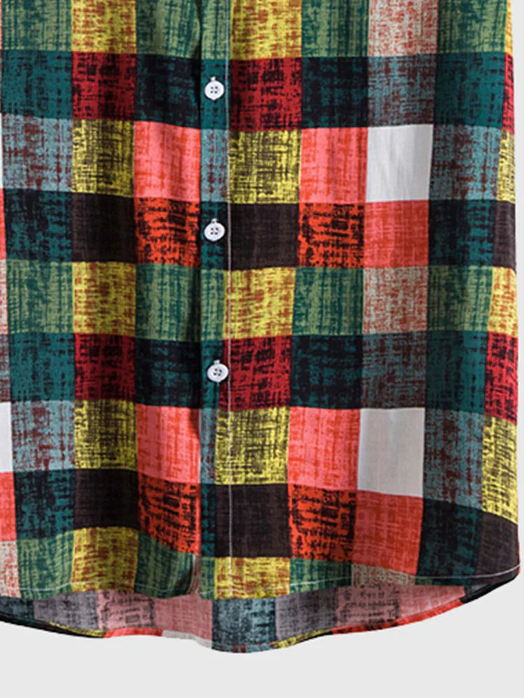 Coofandy Multicolored Plaid Short Sleeve Shirt coofandystore 