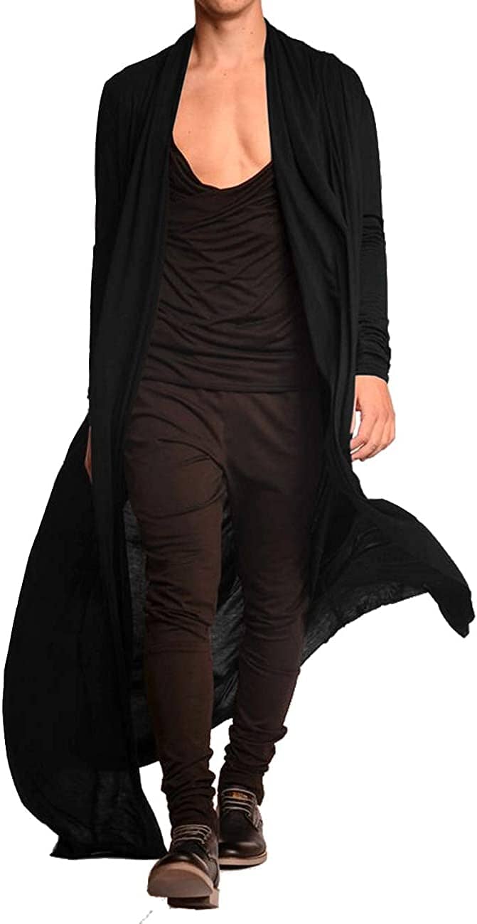 Lightweight Ruffle Shawl Long Length Drape Cape Cardigan (US Only) Cardigans COOFANDY Store Black M 