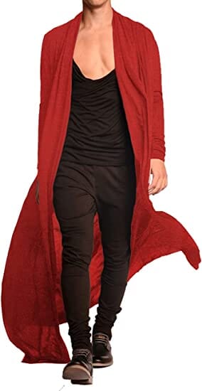 Lightweight Ruffle Shawl Long Length Drape Cape Cardigan (US Only) Cardigans COOFANDY Store Red S 