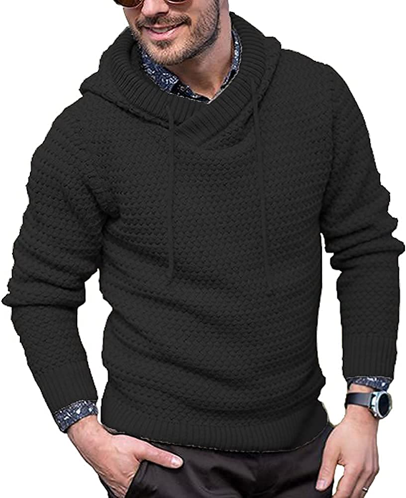 COOFANDY Mens Knitted Hooded Sweater Thick Warm Hoodies Pullover Fashion Casual Sweatshirt Coofandy's Black Small 
