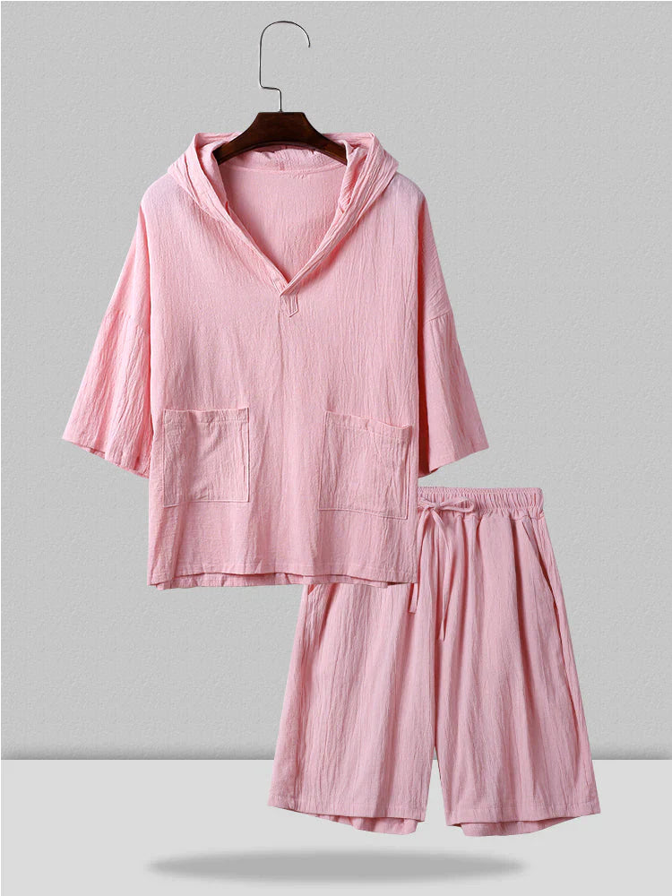 Short Sleeves Hoodie Set coofandystore Pink S 