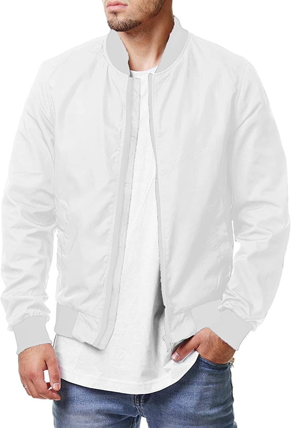 Casual Soft Shell Flight Windbreaker Coat (US Only) Jackets COOFANDY Store White S 