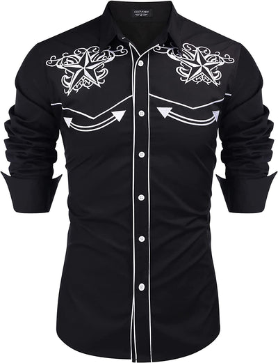 Embroidered Cowboy Button Down Shirt (US Only) Shirts COOFANDY Store Black & White S 