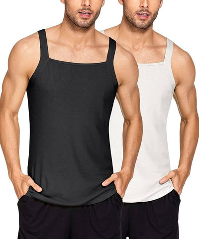 2 Pack Tank Tops Cotton Workout Undershirts (US Only) Tank Tops Coofandy's Black/White S 