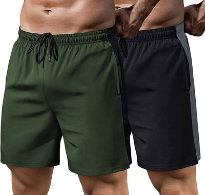 2 Pack Gym Quick Dry Running Shorts (US Only) Pants Coofandy's Army Green/Black S 