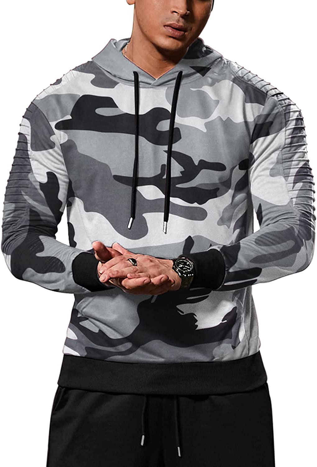 COOFANDY Men's Workout Hoodie Lightweight Gym Athletic Sweatshirt Fashion Pullover Hooded With Pocket Coofandy's Camouflage Small 