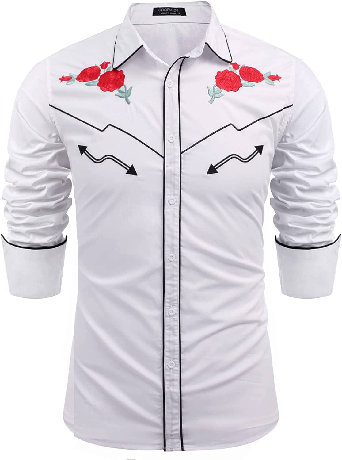 COOFANDY Chemise western cowboy brodée à manches longues coupe ajustée décontractée en coton boutonné hippie chemises avec poches pour homme, Noir, XXL COOFANDY Chemise western cowboy brodée à manches longues coupe ajustée décontractée en coton boutonné hippie chemises avec poches pour homme, Noir, XXL