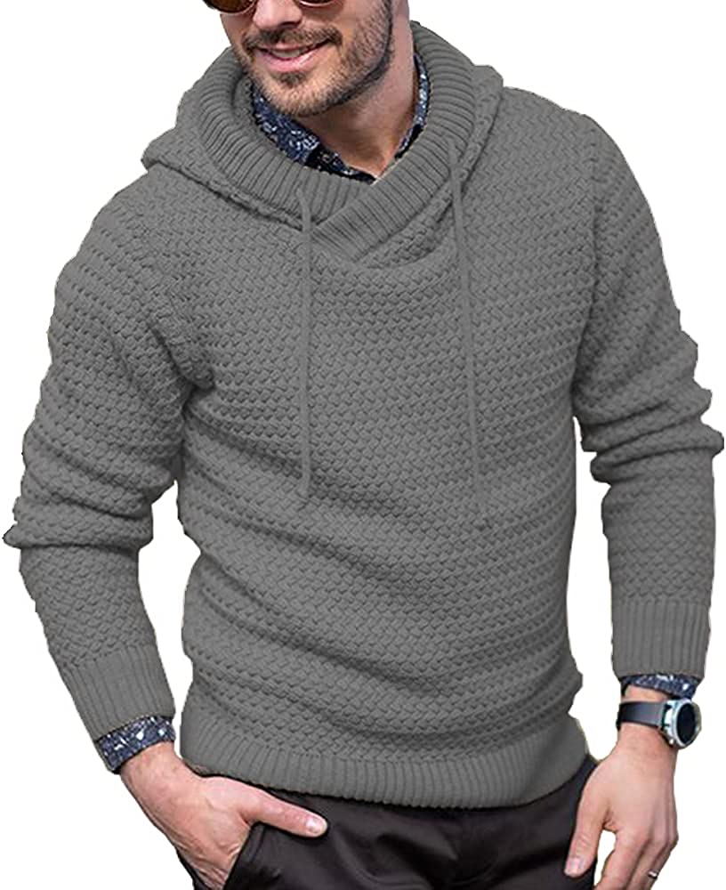 COOFANDY Mens Knitted Hooded Sweater Thick Warm Hoodies Pullover Fashion Casual Sweatshirt Coofandy's Grey Small 