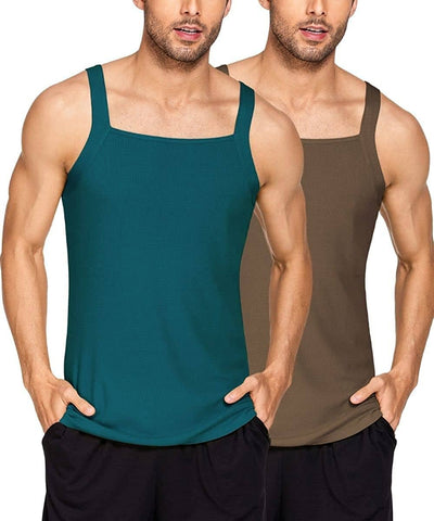 2 Pack Tank Tops Cotton Workout Undershirts (US Only) Tank Tops Coofandy's Peacock Blue/Brown S 