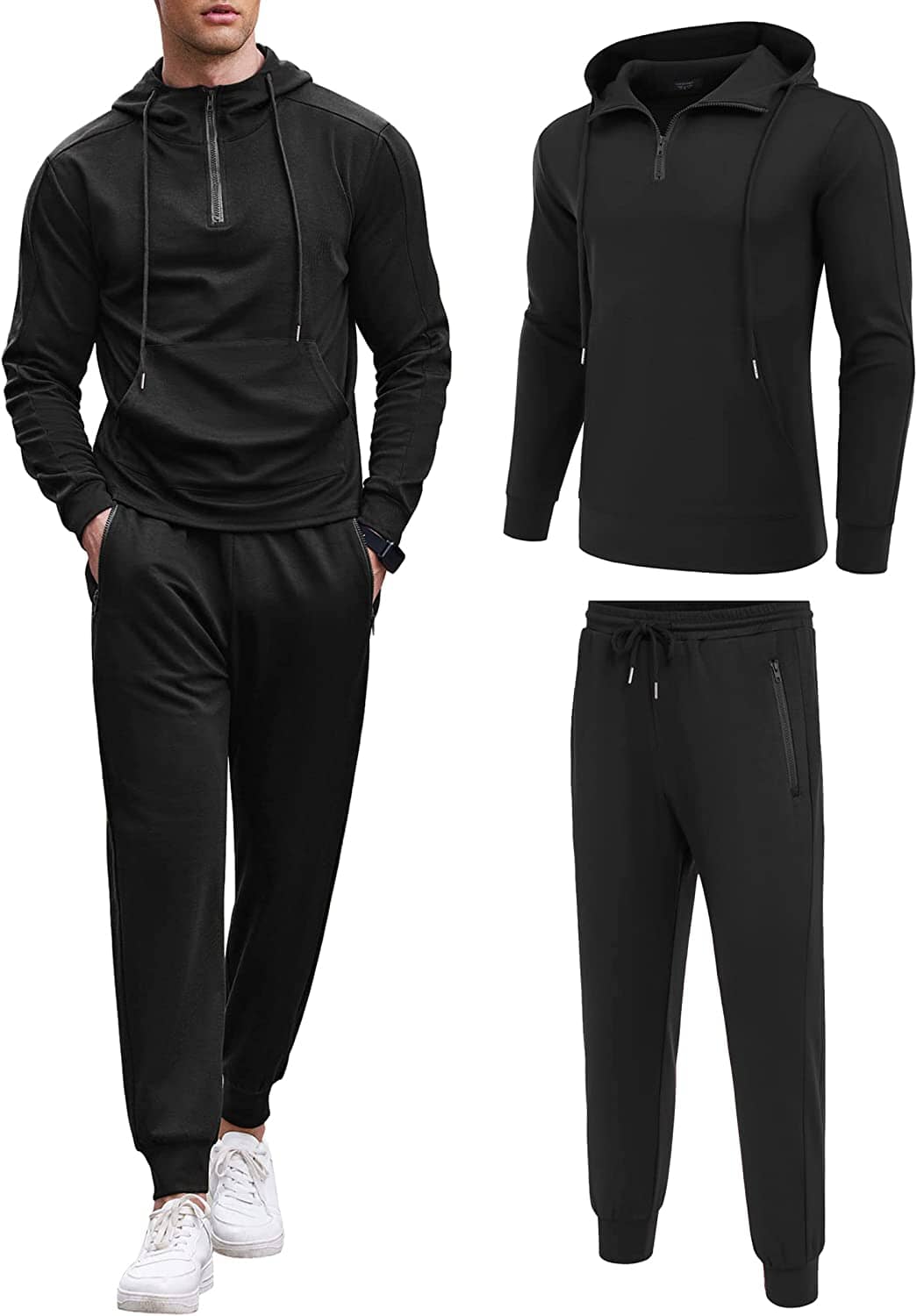 2 Piece Zip Hoodie and Sweatpants Set (US Only) Sports Set COOFANDY Store Black S 