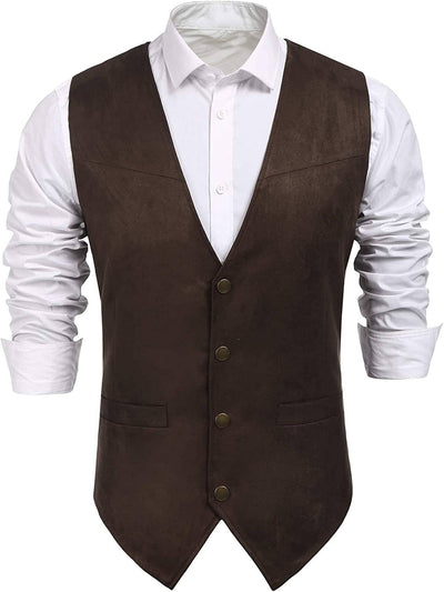 Solid Suede Leather Suit Vest (US Only) Vest COOFANDY Store Coffee S 