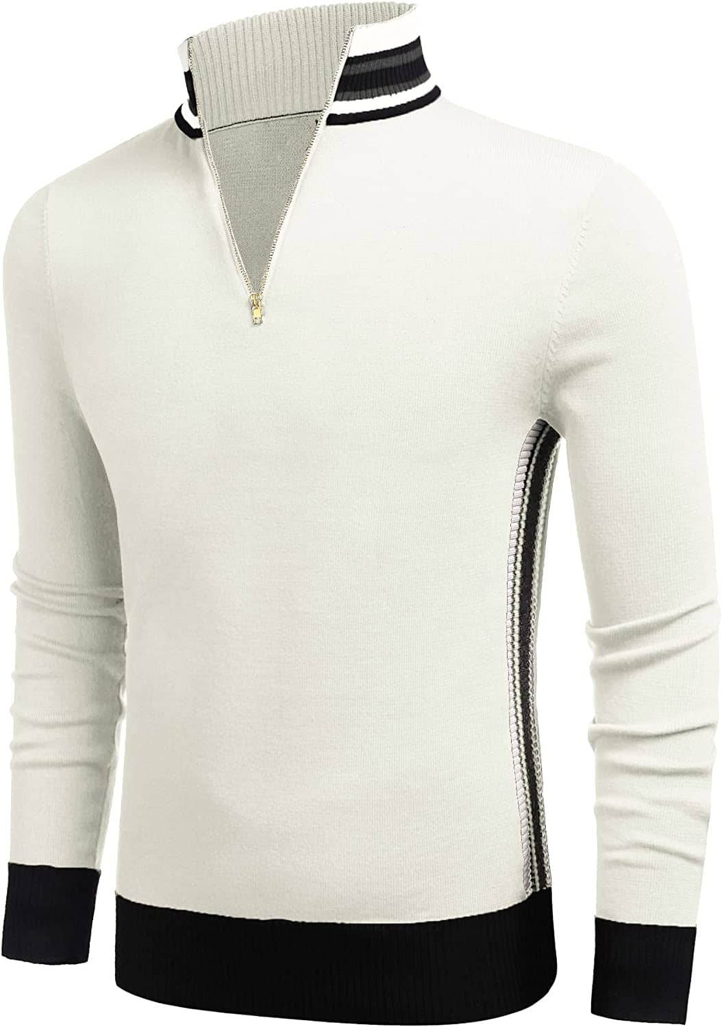 Striped Collar Pullover Sweater (US Only) Sweaters COOFANDY Store White S 