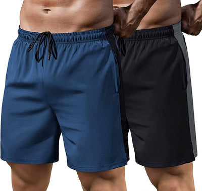 2 Pack Gym Quick Dry Running Shorts (US Only) Pants Coofandy's Navy Blue/Black S 