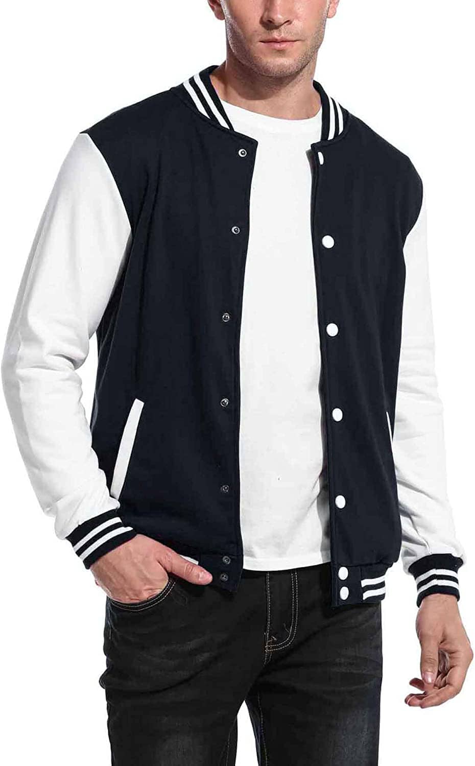 Fashion Varsity Cotton Bomber Jackets (US Only) Jackets COOFANDY Store Navy S 