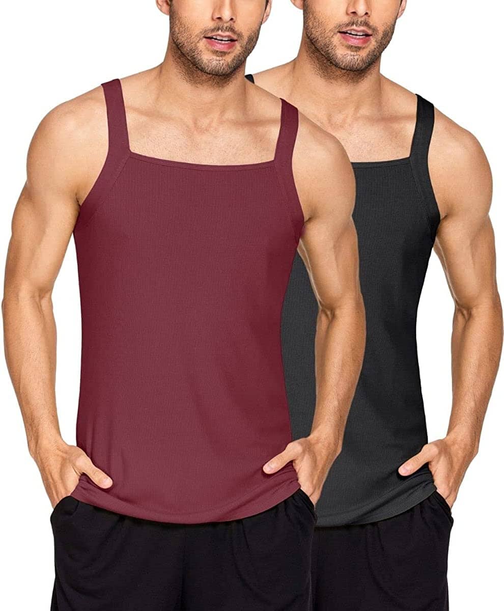 2 Pack Tank Tops Cotton Workout Undershirts (US Only) Tank Tops Coofandy's Wine Red/Black S 