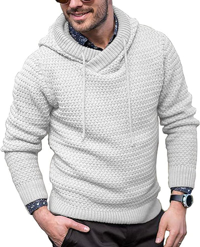 COOFANDY Mens Knitted Hooded Sweater Thick Warm Hoodies Pullover Fashion Casual Sweatshirt Coofandy's White Small 