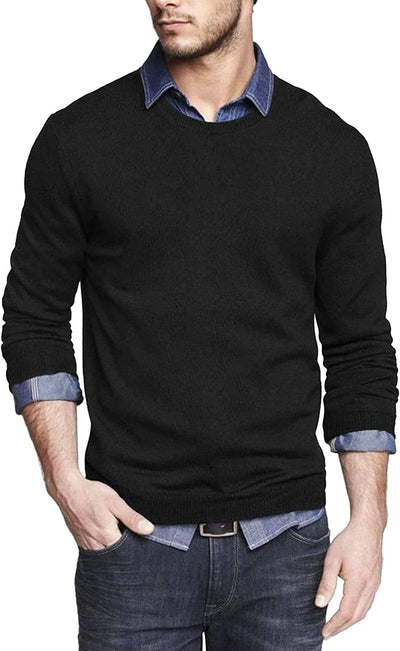 Solid Classic Crew Neck Sweater (US Only) Sweaters COOFANDY Store Black S 