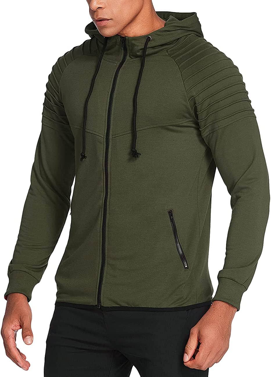 Fashion Long Sleeve Hooded With Zipper Pocket (US Only) Hoodies Coofandy's Army Green S 