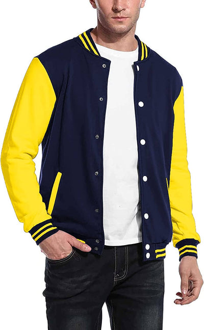 Fashion Varsity Cotton Bomber Jackets (US Only) Jackets COOFANDY Store Navy/Yellow S 