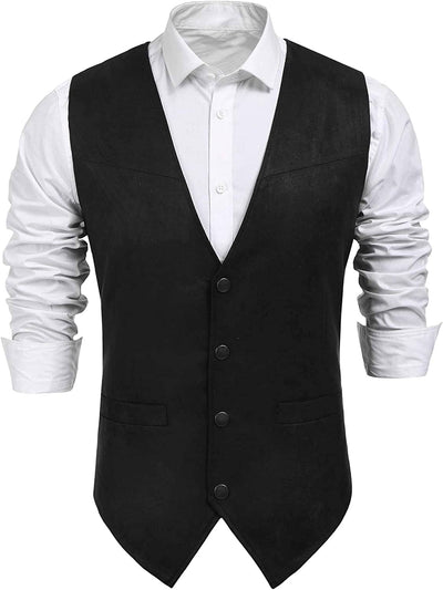 Solid Suede Leather Suit Vest (US Only) Vest COOFANDY Store Black S 