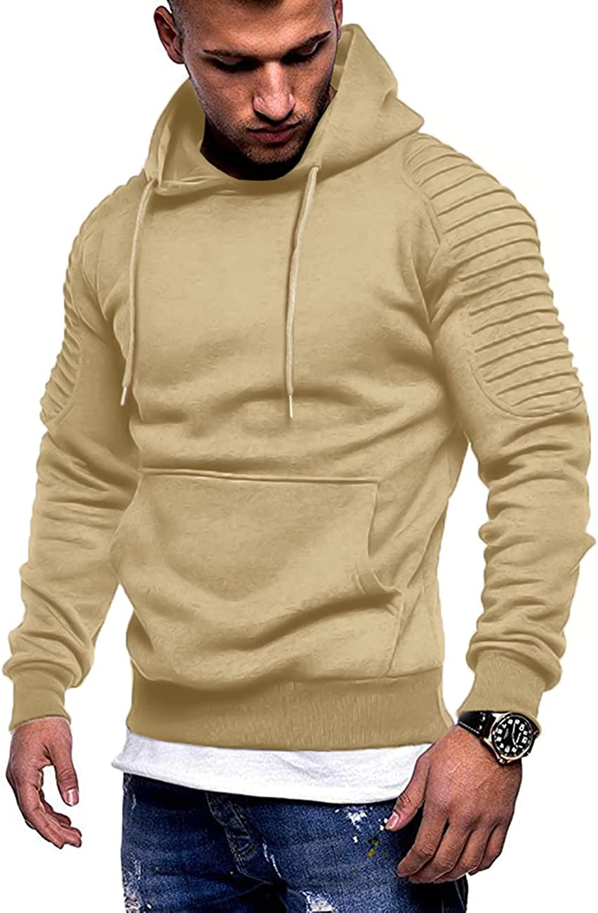 COOFANDY Men's Workout Hoodie Lightweight Gym Athletic Sweatshirt Fashion Pullover Hooded With Pocket Coofandy's Khaki Small 