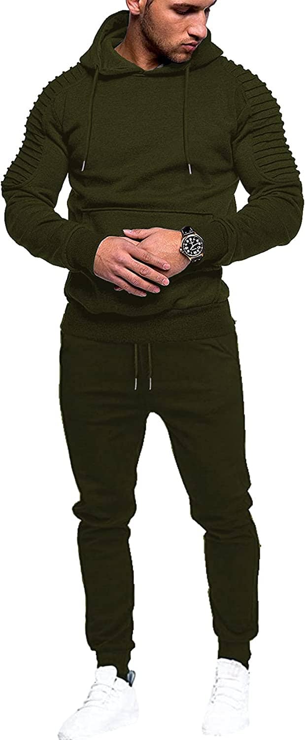 2 Piece Hoodie Jogging Athletic Suits (US Only) Sports Set Coofandy's Army Green S 
