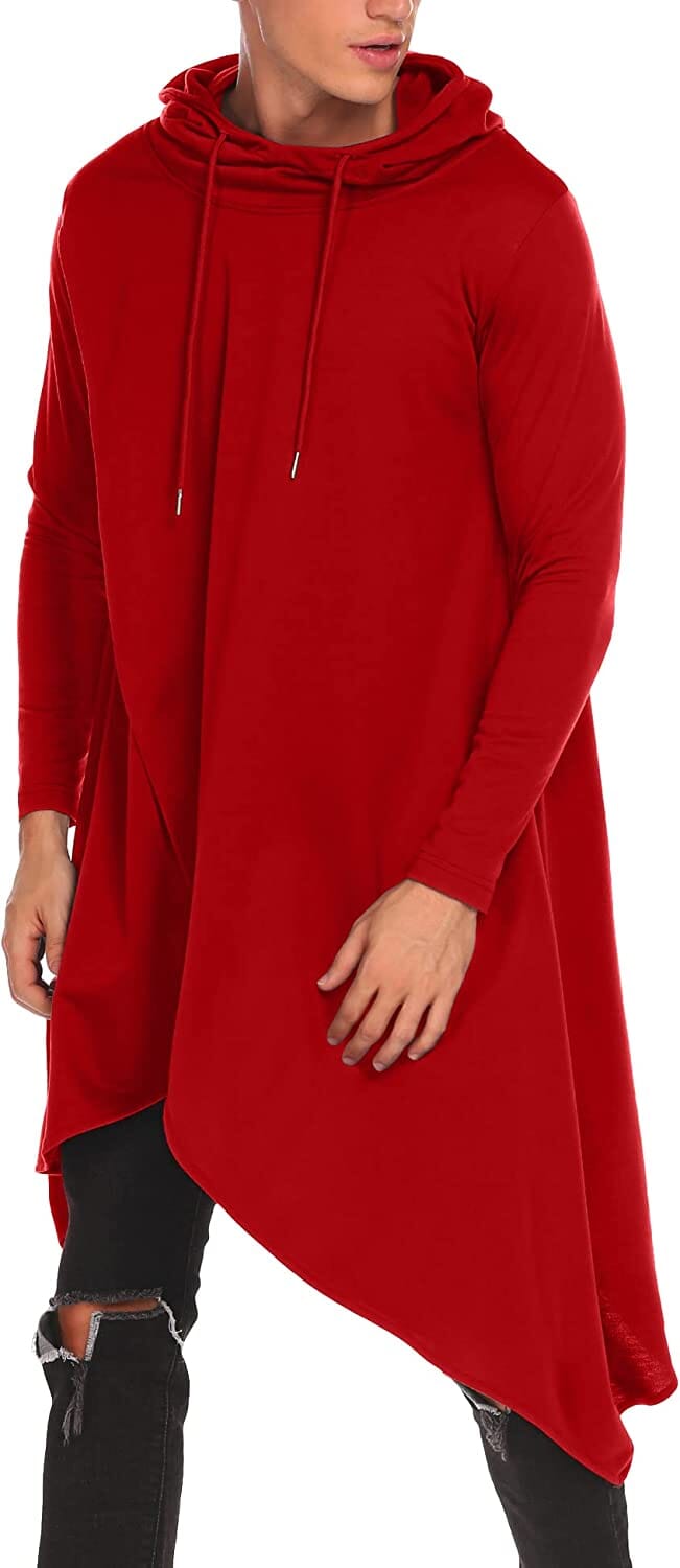 Casual Asymmetrie Hem Pullover Hooded Poncho Sweatshirt (US Only) Hoodies COOFANDY Store Red S 