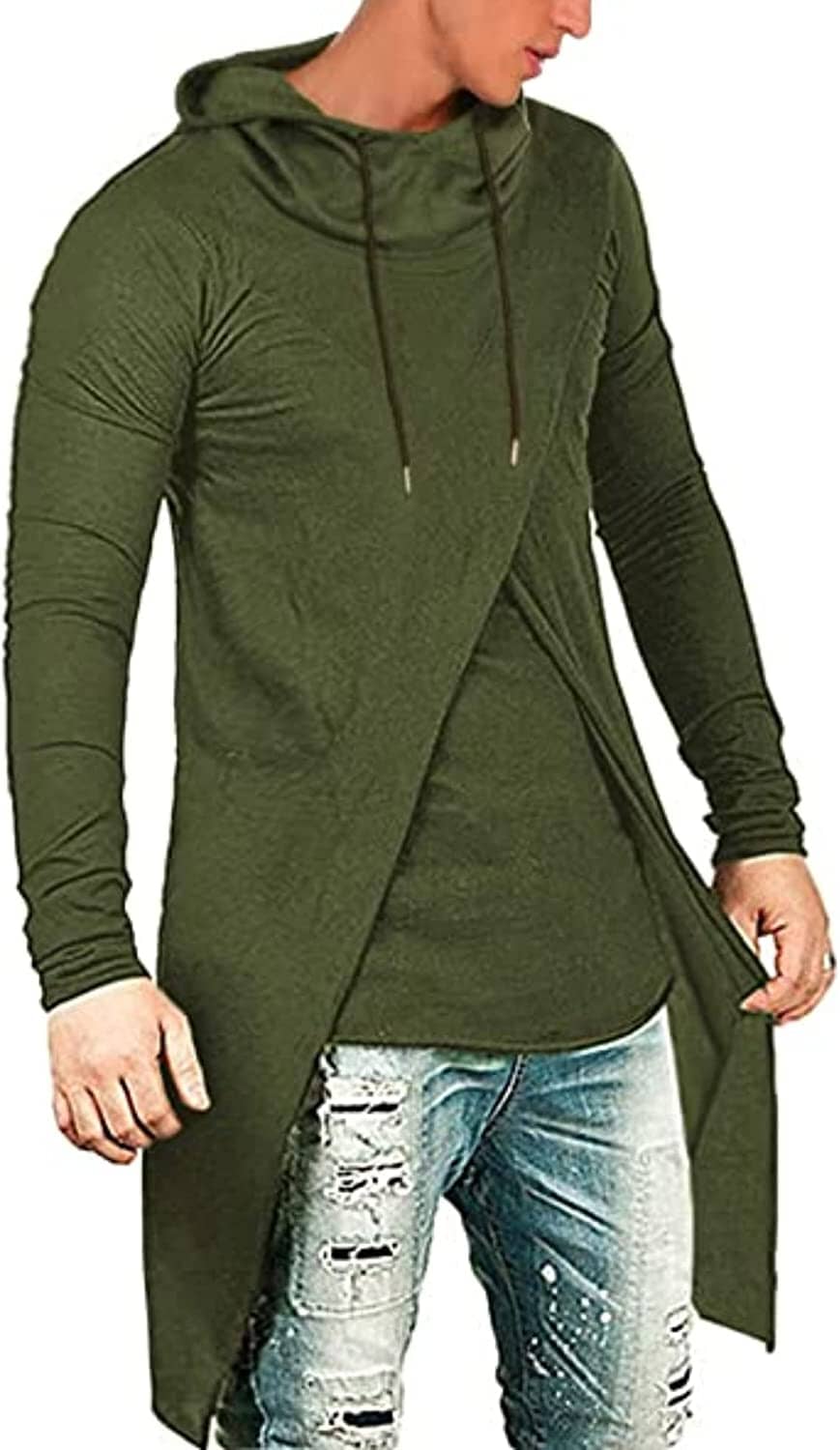 Long Length Cloak Cotton Pullover Hoodie (US Only) Hoodies COOFANDY Store Army Green XXL 