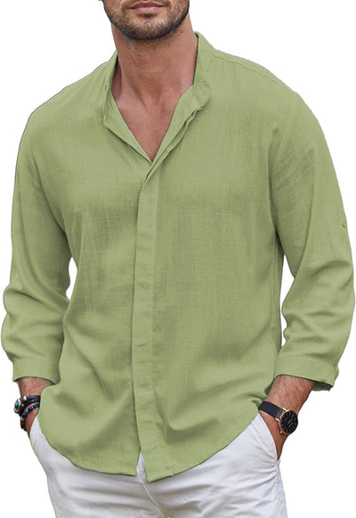 Linen Style Summer Beach 3/4 Sleeve Shirts (Us Only) Shirts & Polos Coofandy's Green S 
