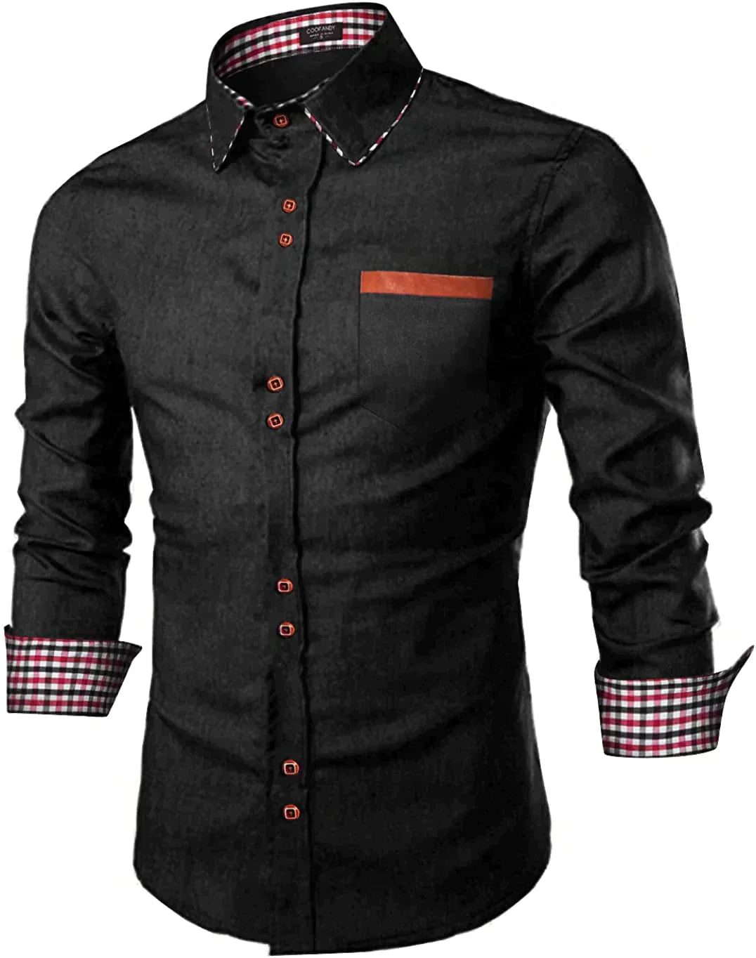 Casual Button Down Denim Shirt with Pocket (US Only) Shirts COOFANDY Store Black S 