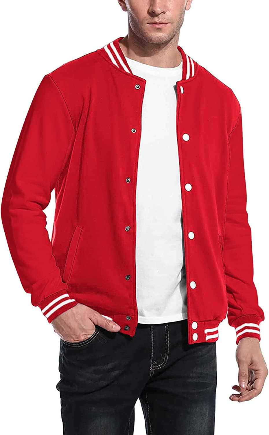 Fashion Varsity Cotton Bomber Jackets (US Only) Jackets COOFANDY Store Pure Red S 