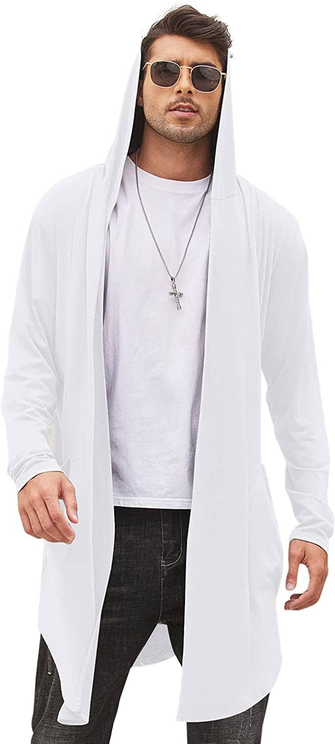 Long Hooded Shawl Collar Overcoat with Pockets (US Only) Sweaters Coofandy's White S 
