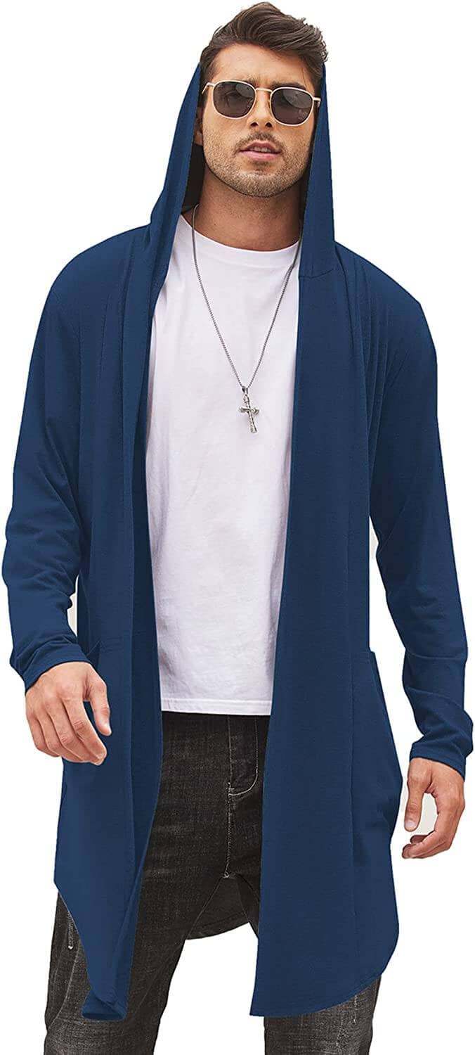 Long Hooded Shawl Collar Overcoat with Pockets (US Only) Sweaters Coofandy's Navy Blue S 