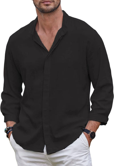 Linen Style Summer Beach 3/4 Sleeve Shirts (Us Only) Shirts & Polos Coofandy's Black S 