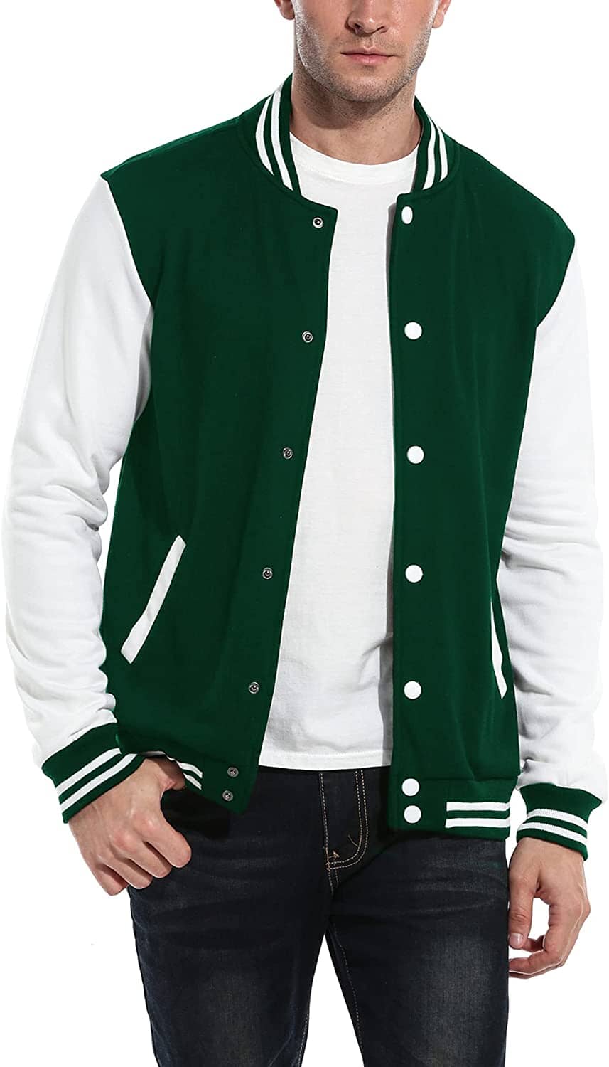 Fashion Varsity Cotton Bomber Jackets (US Only) Jackets COOFANDY Store Green S 