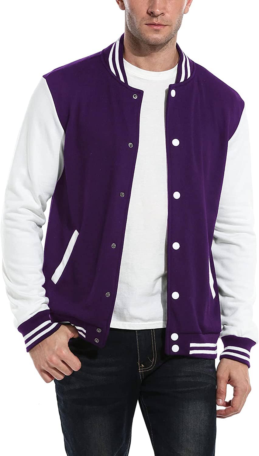Fashion Varsity Cotton Bomber Jackets (US Only) Jackets COOFANDY Store Purple S 
